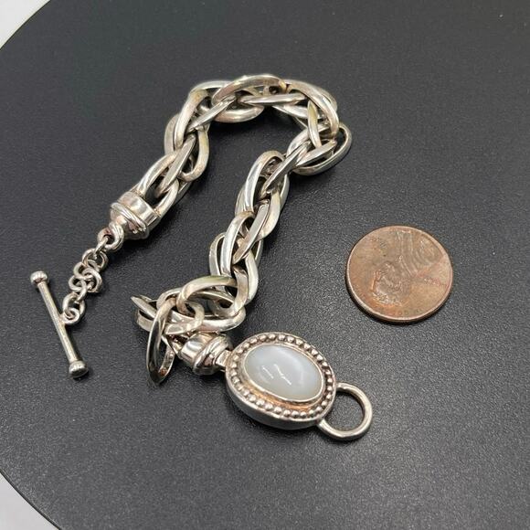 Michael Dawkins Sterling Silver Link Bracelet Moonstone Cabochon Toggle Closure - Picture 7 of 8